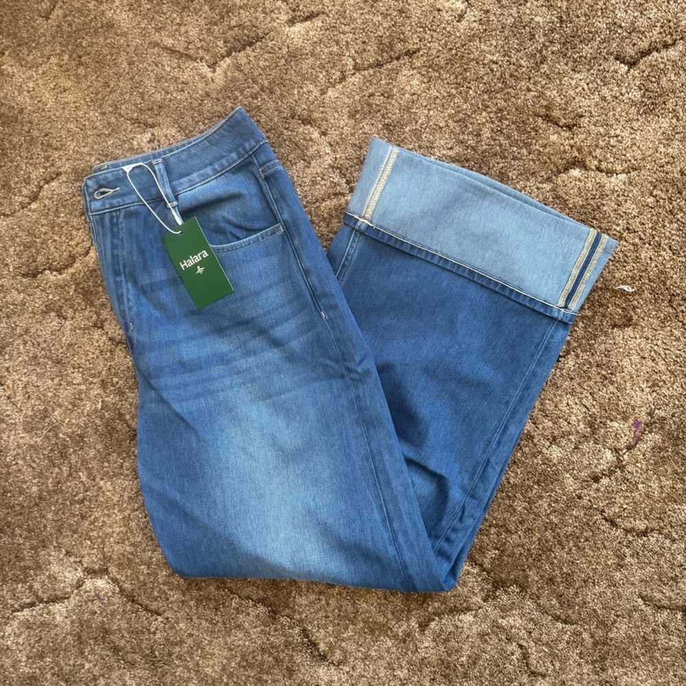 Halara High Waisted Flex Cuffed Wide Leg Jeans